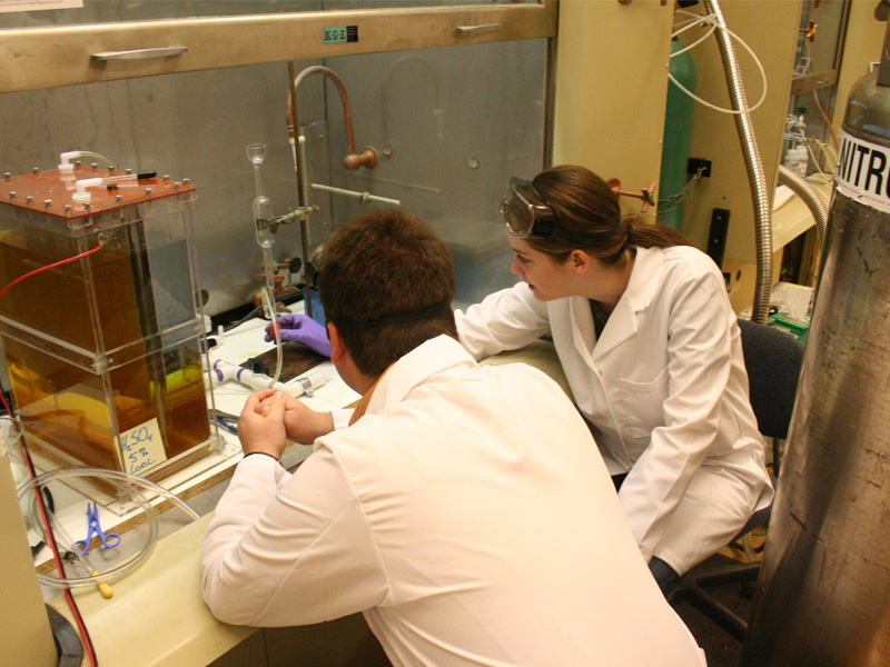 Students testing water quailty in a lab.