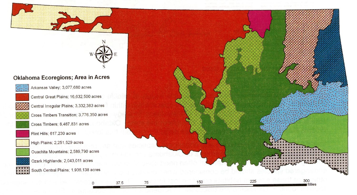 A map of Oklahoma with different forest areas.