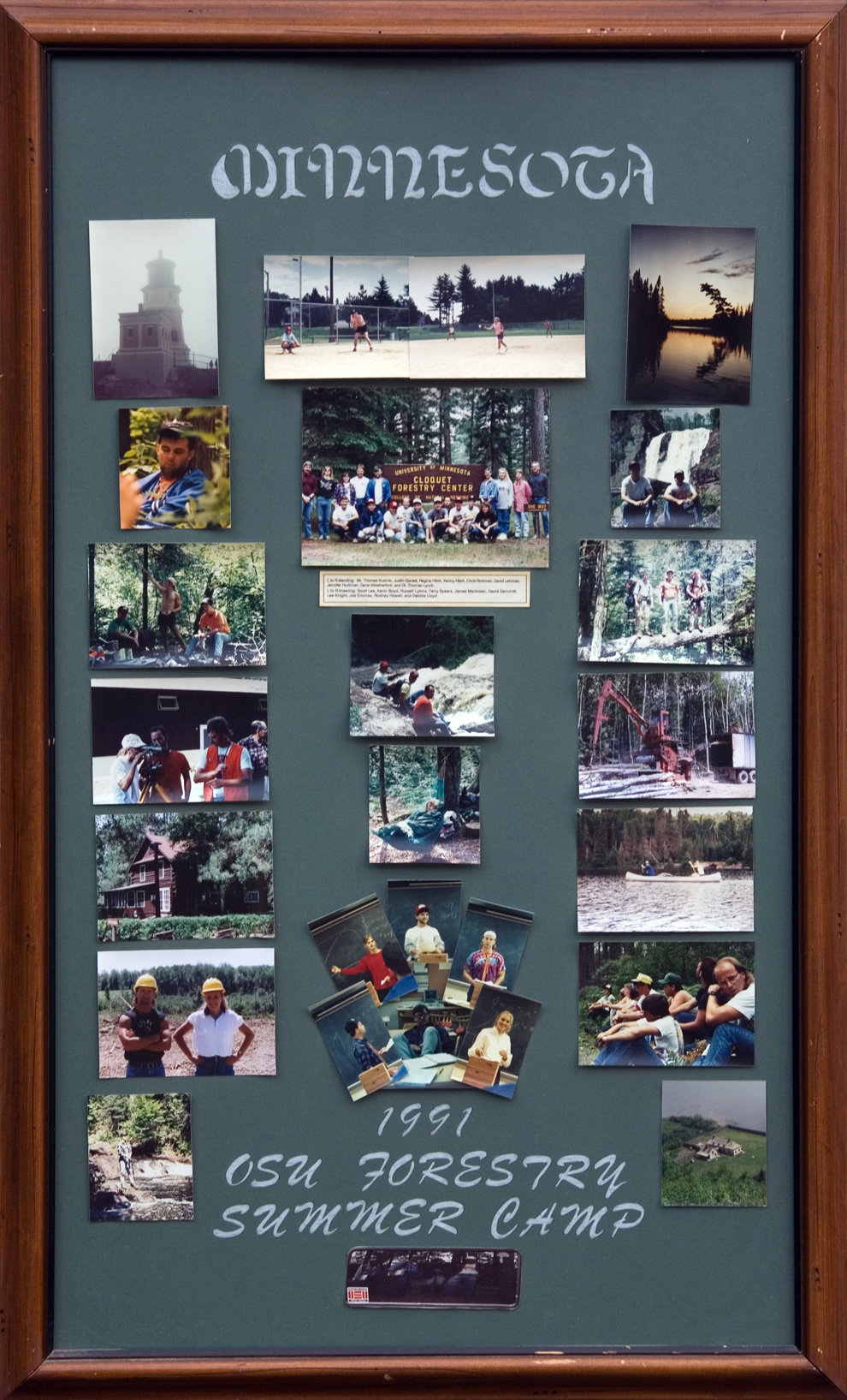 Collage board displaying photos from Forestry Camp 1991.