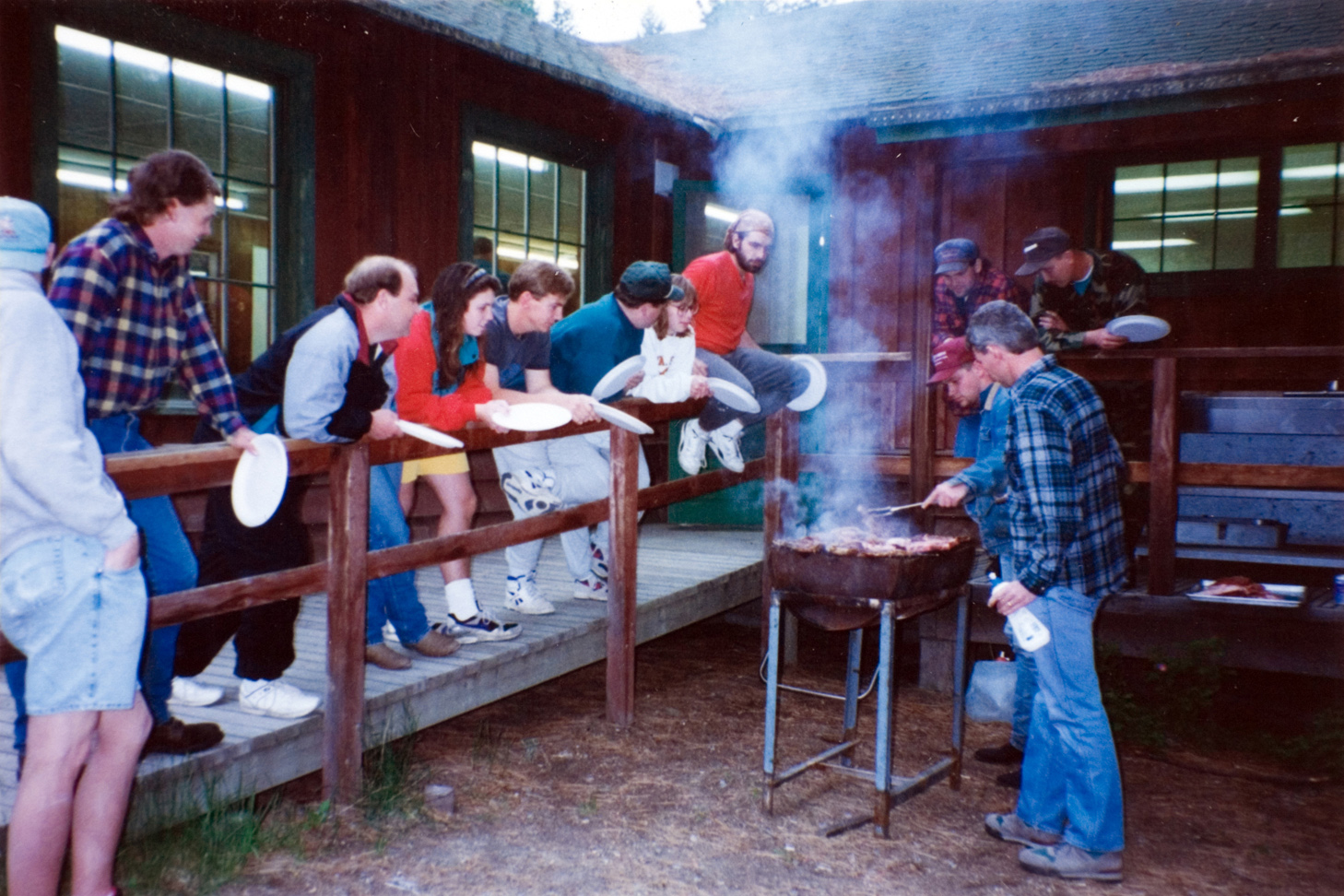 A group of students preparing food for a BBQ.