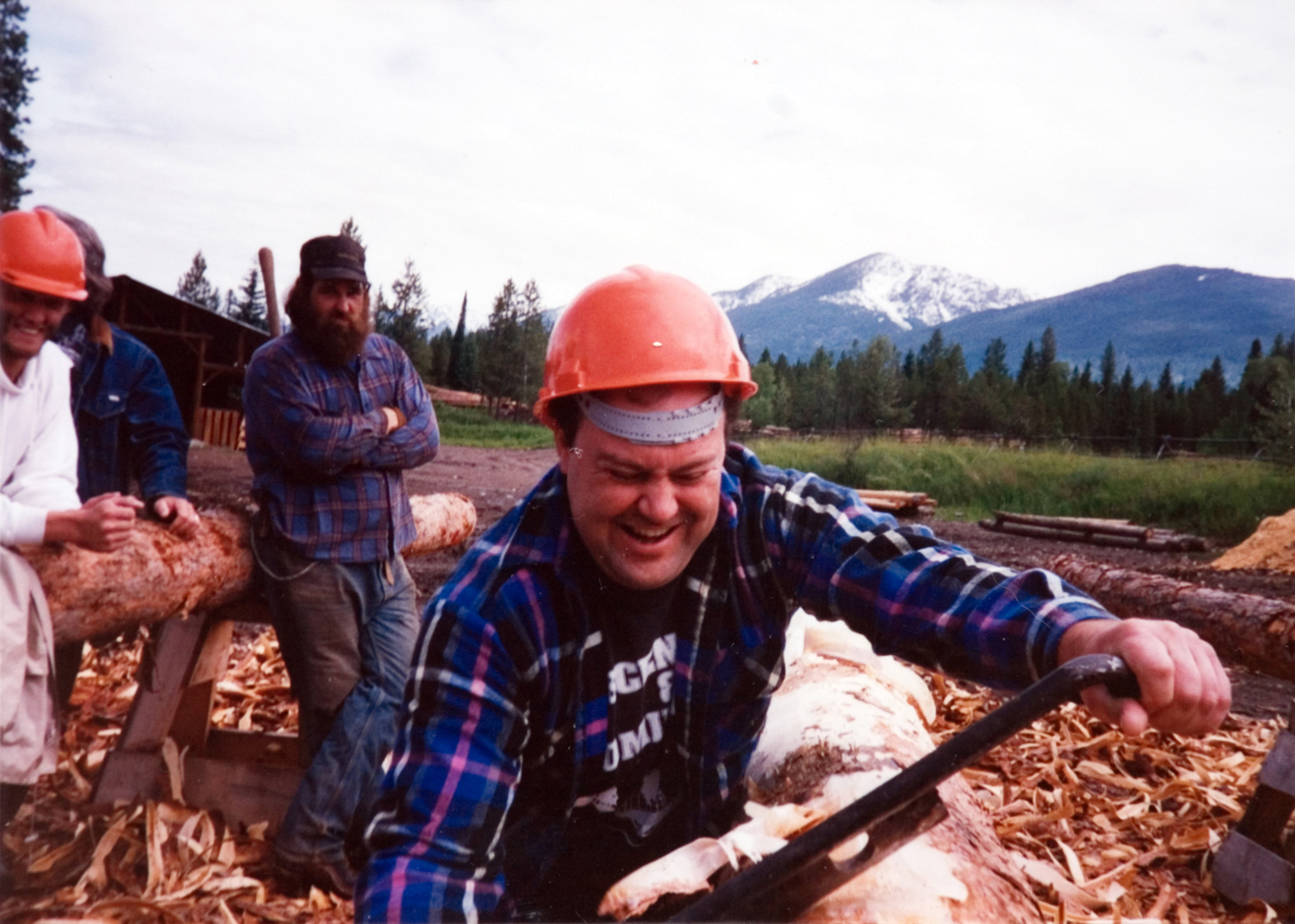 People working outside.
