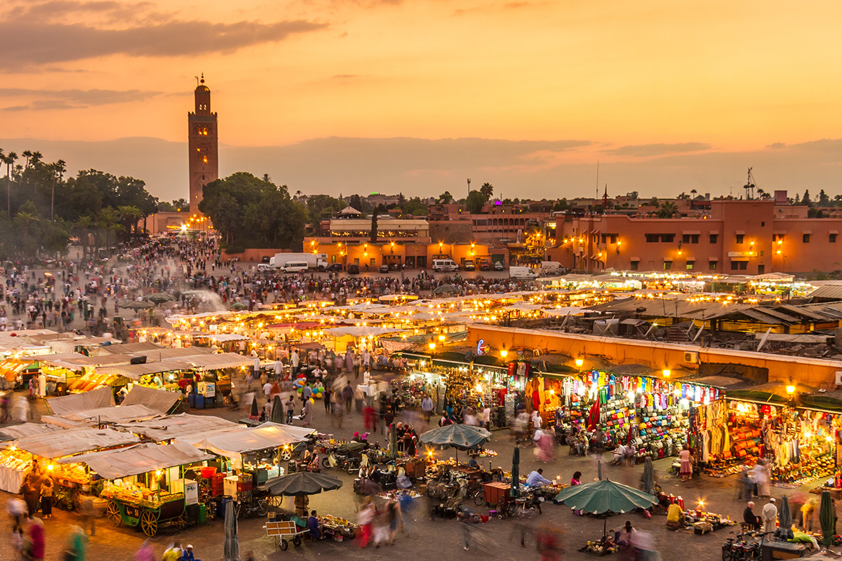 Aerial view of an outlook in Morocco with lights.
